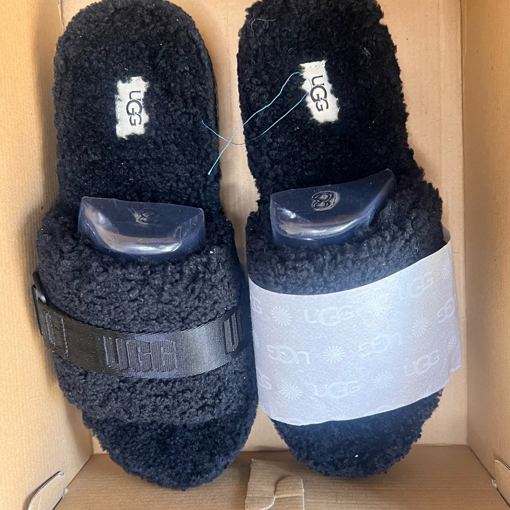UGG Black Fuzzy Slide Slippers
